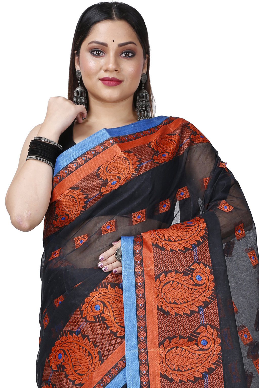 Black Pure Cotton Aloka Tant Saree (910)